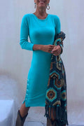 Crewneck Long Sleeve Buttons Cozy Dresses