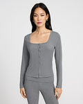 Express Women's Square Neck Long Sleeve Snap Button Pajama Top in Gray