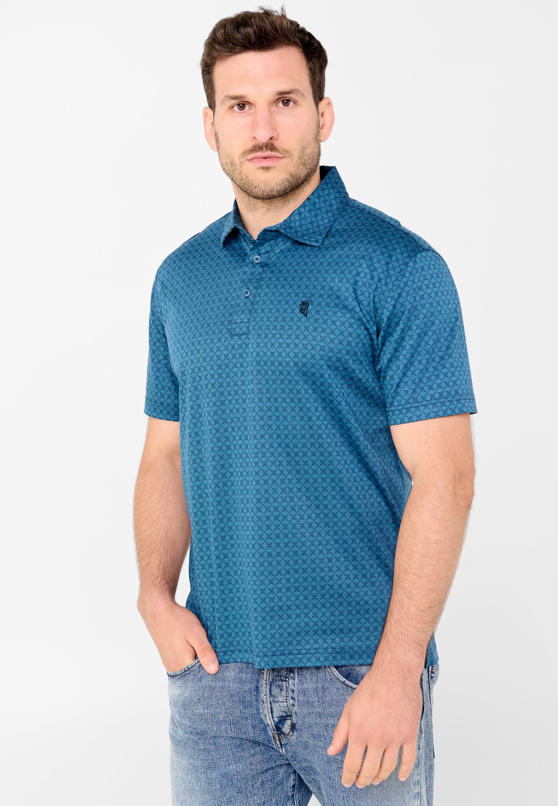 Polo Hombre Manga Corta Premium Algodón Geométrico - Verde 0007_40