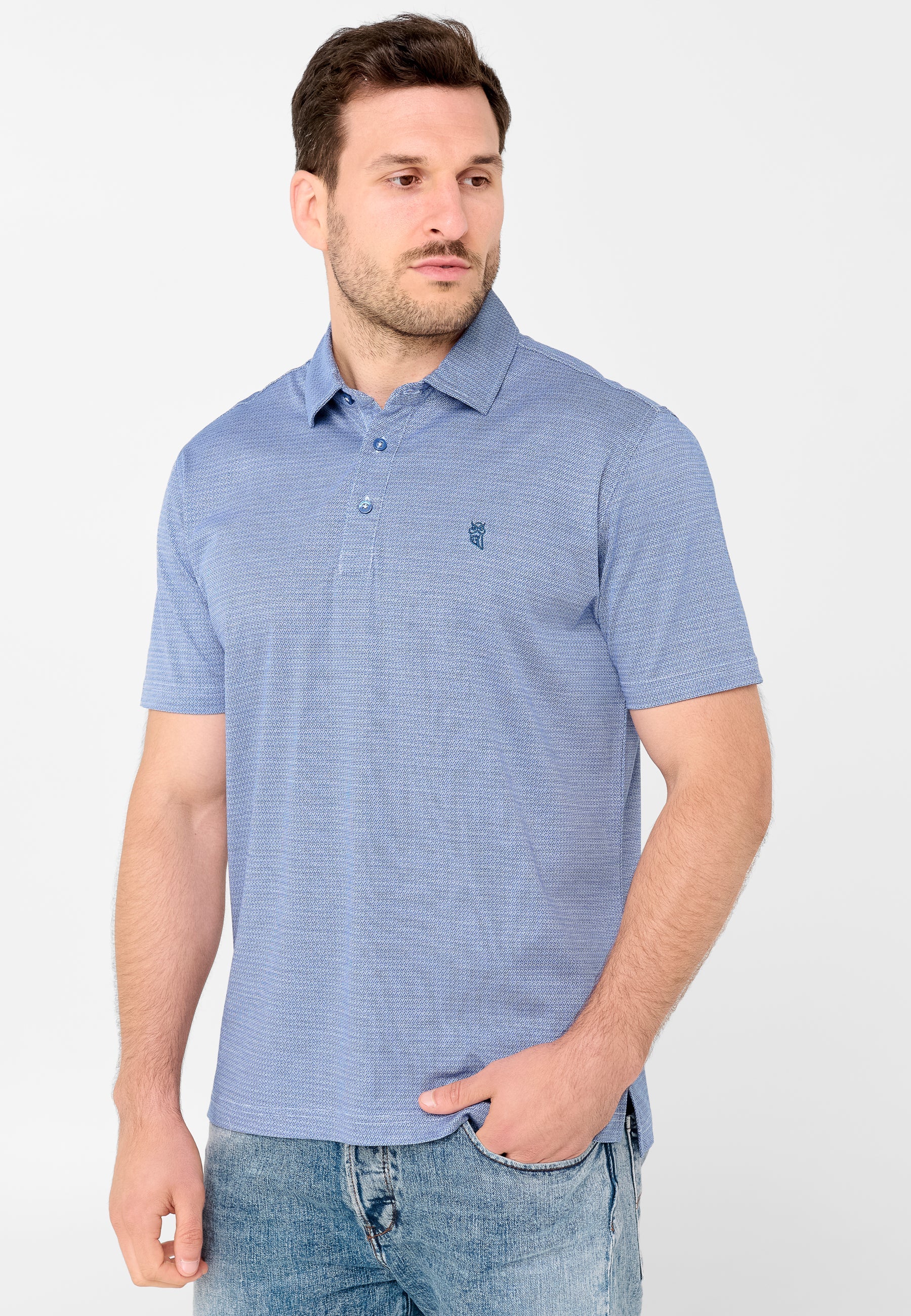 Polo Hombre Manga Corta Premium Algodón Geométrico - Azul 0008_33