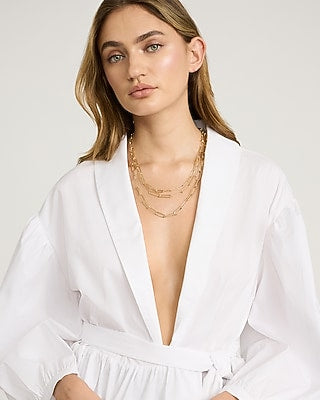 Express Women's Layered Paperclip Chain Necklace in Gold
