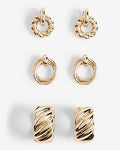 Express Women's Set Of 3 Twist Mini Doorknocker Earrings in Shiny Gold
