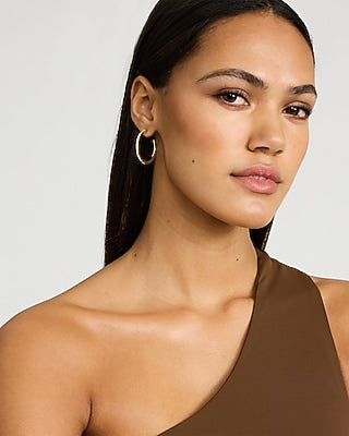 Express Women's Pave Hoop Earrings in Gold
