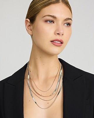 Express Women's Textured Layered Herringbone Necklace in Silver