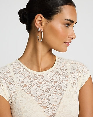 Express Women's Textured Two Pack Hoop Earrings in Silver