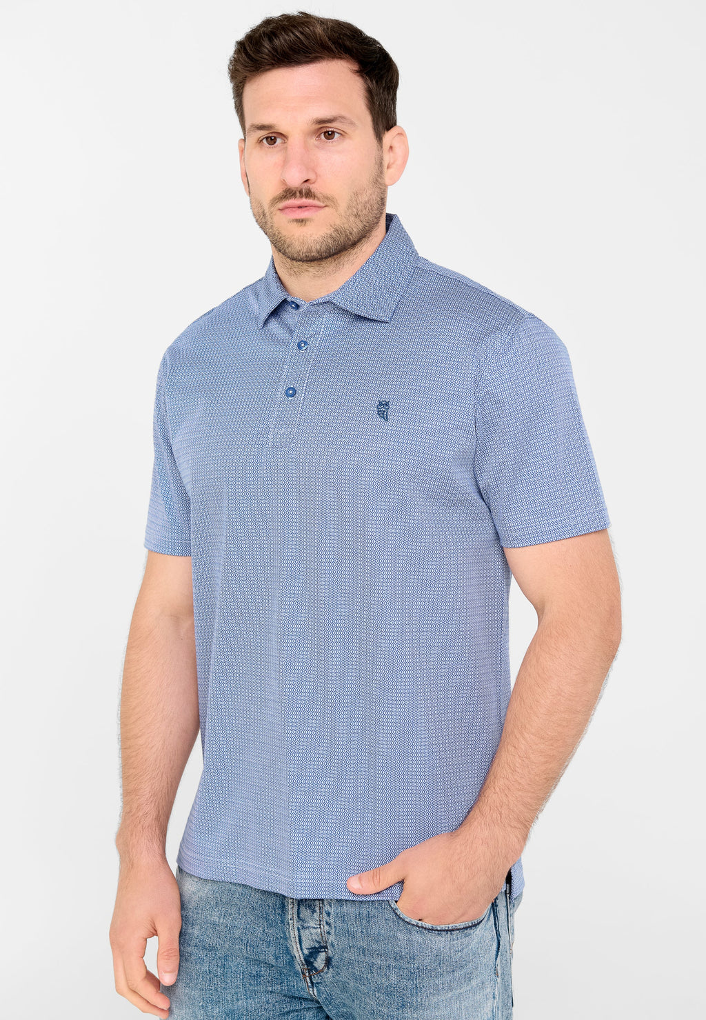 Polo Hombre Manga Corta Premium Algodón Geométrico - Azul 0009_33