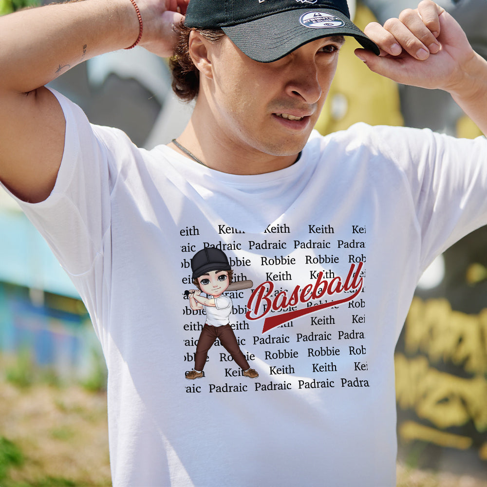 Personalizada de béisbol de dibujos animados de caracteres suaves camiseta Sudadera con 1-11 nombres Día de Juego Equipo Accesorio Cumpleaños Regalo para Amigos Entrenador Compañeros de equipo
