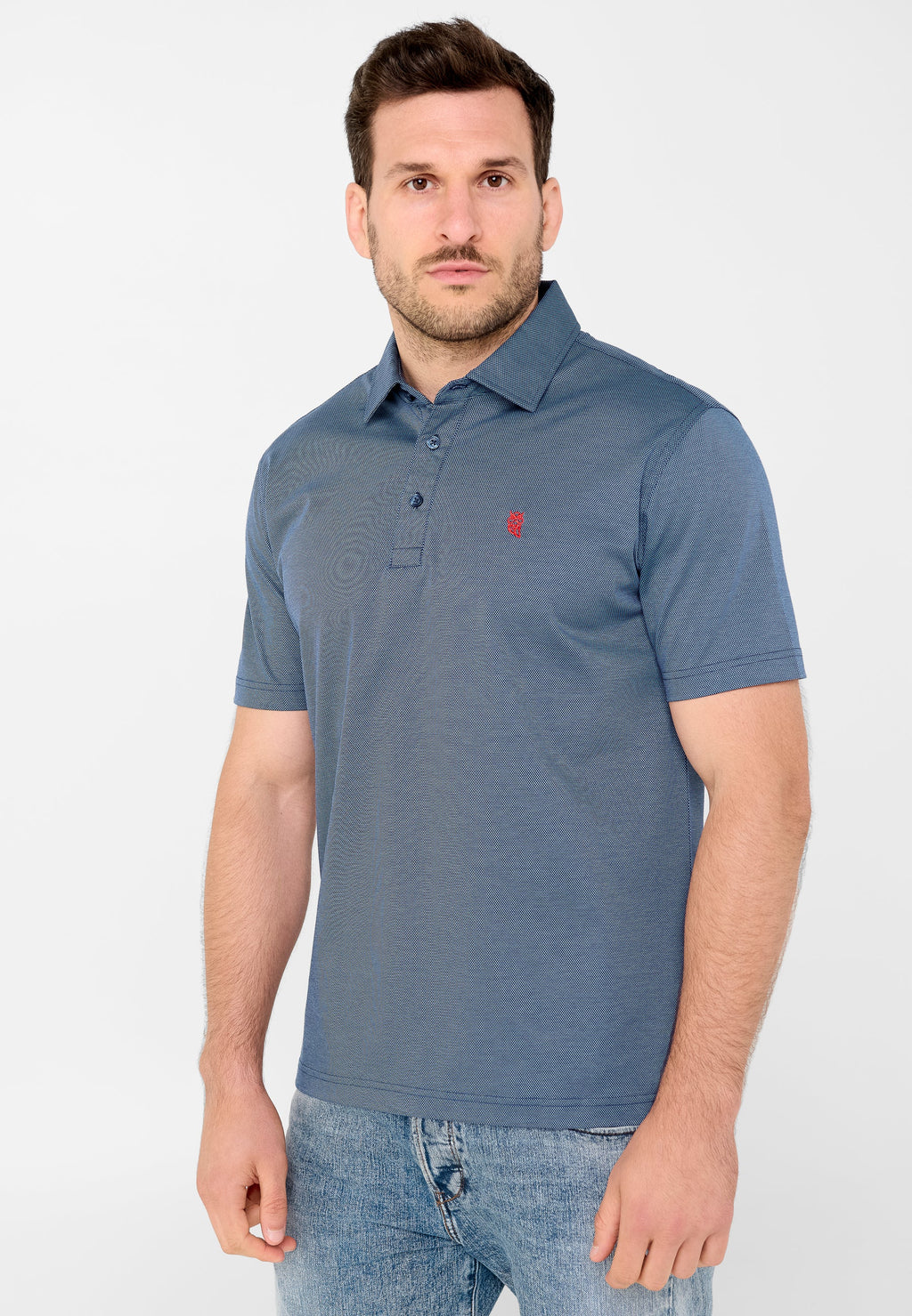 Polo Hombre Manga Corta Premium Algodón Geométrico - Azul 0010_39