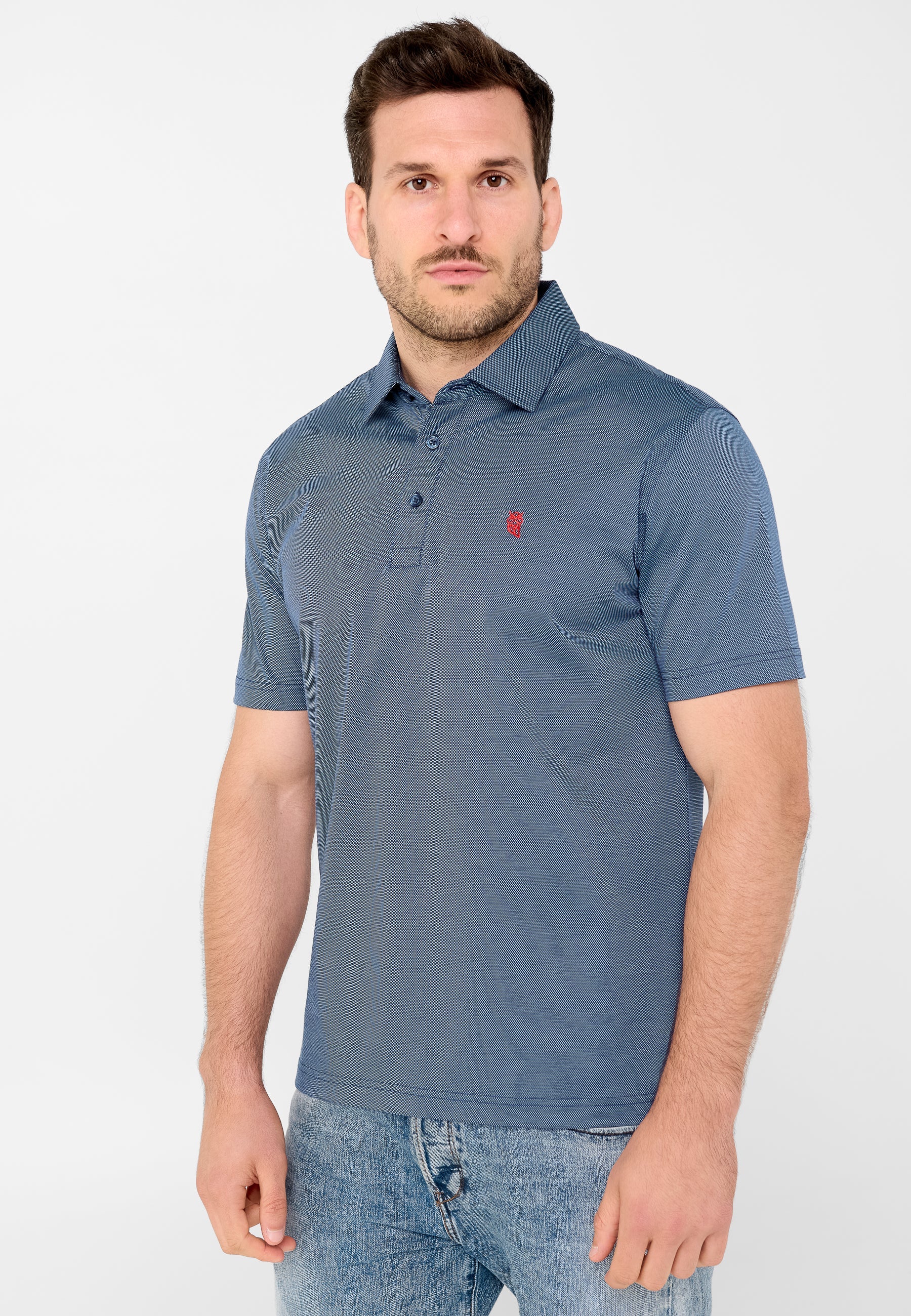 Polo Hombre Manga Corta Premium Algodón Geométrico - Azul 0010_39