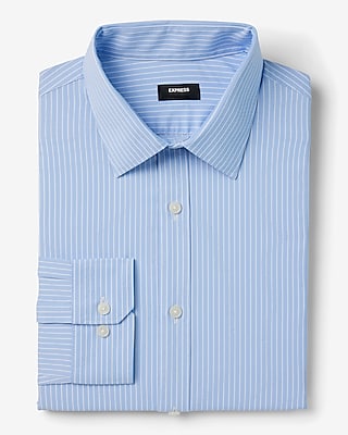 Express Men's Slim Striped Wrinkle-Resistant Everyday Performance Dress Shirt in Blue Small
