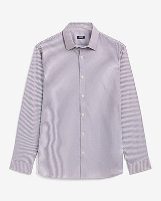 Express Men's Slim Striped Wrinkle-Resistant Everyday Performance Dress Shirt in Brown Small