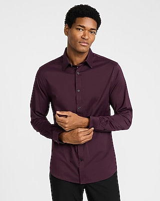 Express Men's Slim Solid Wrinkle-Resistant Everyday Performance Dress Shirt in Purple Small