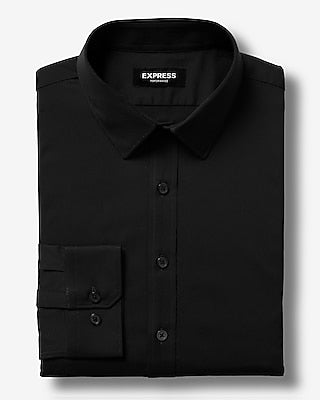 Express Men's Extra Slim Solid Wrinkle-Resistant Everyday Performance Dress Shirt in Black Small