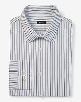 Express Men's Extra Slim Striped Wrinkle-Resistant Everyday Performance Dress Shirt in Light Gray