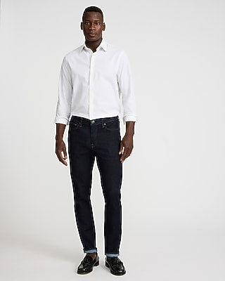 Express Men's Extra Slim Solid Cotton Stretch 1Mx Dress Shirt in White Small