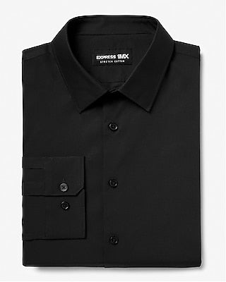 Express Men's Extra Slim Solid Cotton Stretch 1Mx Dress Shirt in Black