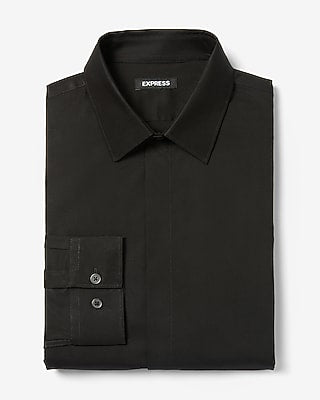 Express Men's Slim Covered Placket Cotton Stretch 1Mx Dress Shirt in Black Small