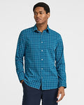 Express Men's Slim Grid Plaid Wrinkle-Resistant Everyday Performance Dress Shirt in Blue Small