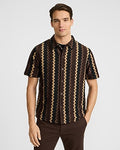 Express Men's Textured Zig Zag Striped Short Sleeve Shirt in Espresso