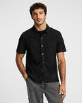 Express Men's Textured Zig Zag Short Sleeve Shirt in Jet Black