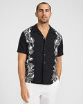 Express Men's Abstract Floral Border Rayon Short Sleeve Shirt in Black Small