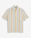Express Men's Textured Open Knit Tan Striped Short Sleeve Shirt in Blue Small