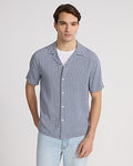 Express Men's Square Geo Rayon Short Sleeve Shirt in Slate Blue