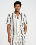 Express Men's Textured Jacquard Striped Cotton-Blend Short Sleeve Shirt in Ivory