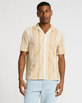 Express Men's Textured Stripe Short Sleeve Shirt in Neutral Small