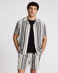Express Men's Textured Stripe Short Sleeve Shirt in Jet Black