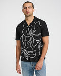 Express Men's Embroidered Contrast Floral Cotton Short Sleeve Shirt in Black Small