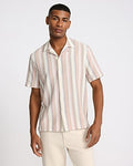 Express Men's Textured Gradient Stripe Cotton Stretch Short Sleeve Shirt in Peach