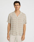 Express Men's Geo Print Camp Collar Rayon Short Sleeve Shirt in Neutral Small