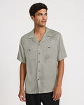 Express Men's Mini Geo Print Short Sleeve Resort Shirt in Black Small