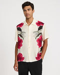 Express Men's Seersucker Hibiscus Floral Short Sleeve Shirt in Neutral Small