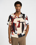Express Men's Abstract Floral Short Sleeve Resort Shirt in Chestnut Brown