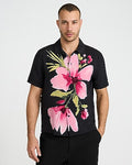 Express Men's Seersucker Floral Short Sleeve Shirt in Black Small