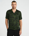 Express Men's Abstract Short Sleeve Green Resort Shirt in Fern