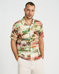 Express Men's Seersucker Tropical Island Short Sleeve Shirt in Pink Small