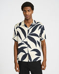 Express Men's Contrast Palm Short Sleeve Resort Shirt in Neutral Small