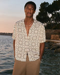 Express Men's Contrast Tile Short Sleeve Resort Shirt in White Small