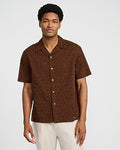 Express Men's Textured Floral Eyelet Short Sleeve Shirt in Dark Chocolate