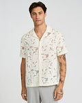 Express Men's Textured Sheer Floral Jacquard Short Sleeve Shirt in Pearl White