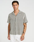 Express Men's Textured Striped Cotton-Blend Short Sleeve Shirt in Ivory