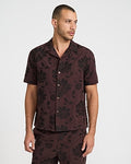 Express Men's Textured Floral Jacquard Short Sleeve Shirt in Dark Chocolate