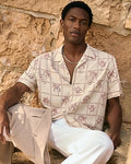 Express Men's Tropical Patchwork Linen-Blend Short Sleeve Shirt in Neutral Small