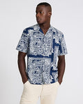 Express Men's Scarf Print Cotton Stretch Short Sleeve Shirt in Blue Small