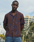 Express Men's Textured Floral Two Tone Jacquard Short Sleeve Shirt in Brown Small