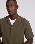 Express Men's Textured Circle Cotton Short Sleeve Shirt in Green Small