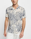 Express Men's Leaf Print Rayon Short Sleeve Shirt in Stone